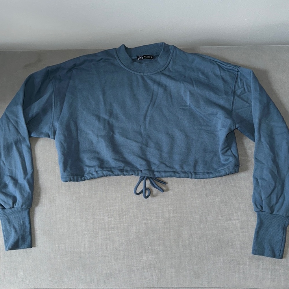 Zara Blue Cropped Sweater with drawstring - Great Condition (Part of Set)